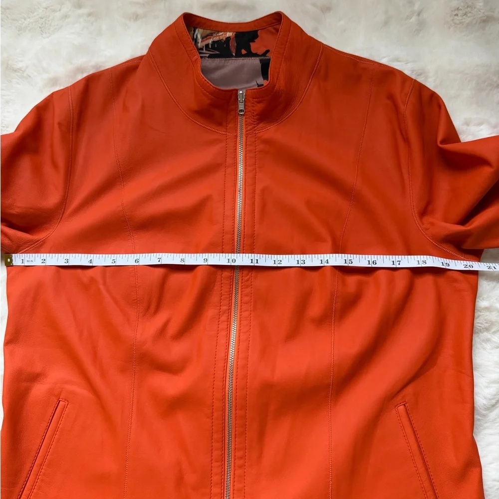 KIRCILAR Reversible Ultra Soft Leather Jacket Orange Abstract Print - 4 / L